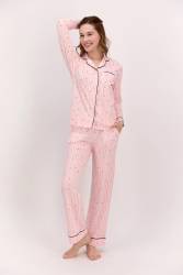 Pierre Cardin Çeyizlik Kadın Pijama Takım, %100 Pamuk Uzun Kol Boydan Düğmeli - Thumbnail
