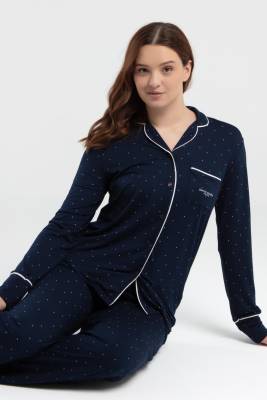 Pierre Cardin - Pierre Cardin Çeyizlik Kutulu Pijama Takım, Viskon Kumaş, Önden Düğmeli, Uzunkol