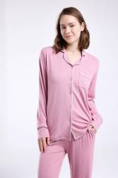 Pierre Cardin Çeyizlik Kutulu Pijama Takım, Viskon Kumaş, Önden Düğmeli, Uzunkol - Thumbnail