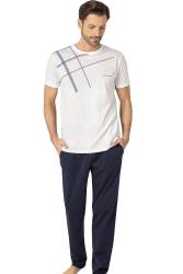 Pierre Cardin Çizgi Detaylı, Kısakol, Bisiklet Yaka Erkek Pijama Takım, %100 pamuk - Thumbnail