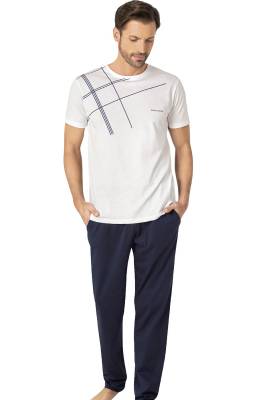 Pierre Cardin - Pierre Cardin Çizgi Detaylı, Kısakol, Bisiklet Yaka Erkek Pijama Takım, %100 pamuk