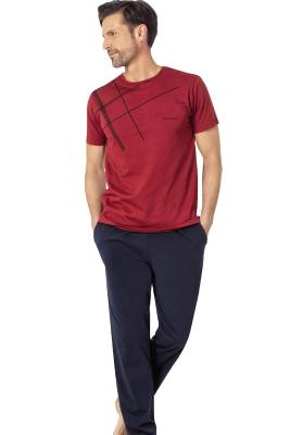 Pierre Cardin - Pierre Cardin Çizgi Detaylı, Kısakol, Bisiklet Yaka Erkek Pijama Takım, %100 pamuk (1)