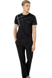 Pierre Cardin Çizgi Detaylı, Kısakol, Bisiklet Yaka Erkek Pijama Takım, %100 pamuk - Thumbnail