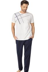Pierre Cardin Çizgi Detaylı, Kısakol, Bisiklet Yaka Erkek Pijama Takım, %100 pamuk - 1