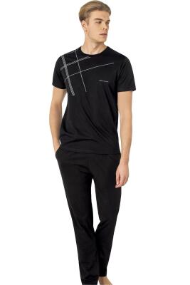 Pierre Cardin Çizgi Detaylı, Kısakol, Bisiklet Yaka Erkek Pijama Takım, %100 pamuk - 5