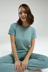Pierre Cardin Düz Renk Büyük Beden Pijama Takım, Viskon kumaş, Cep Detaylı - Thumbnail