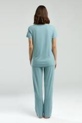 Pierre Cardin Düz Renk Büyük Beden Pijama Takım, Viskon kumaş, Cep Detaylı - Thumbnail