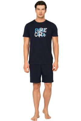Pierre Cardin Erkek Şort Pijama Takımı %100 Pamuk Baskılı Tişört – Yazlık Rahat Kesim - 3