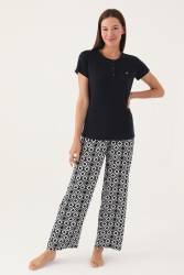 Pierre Cardin Geometrik Desenli Düğmeli Yaka Yazlık Pijama Takımı - Thumbnail