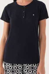 Pierre Cardin Geometrik Desenli Düğmeli Yaka Yazlık Pijama Takımı - Thumbnail