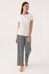 Pierre Cardin Geometrik Desenli Düğmeli Yaka Yazlık Pijama Takımı - Thumbnail