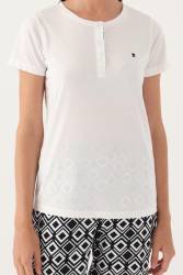 Pierre Cardin Geometrik Desenli Düğmeli Yaka Yazlık Pijama Takımı - Thumbnail