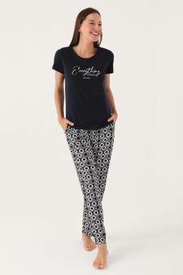 Pierre Cardin Geometrik Desenli Yazlık Kadın Pijama Takımı - 1