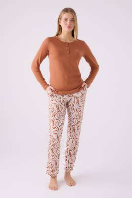 Pierre Cardin - Pierre Cardin İkili Pijama Takım Açık Kahve - Süprem 