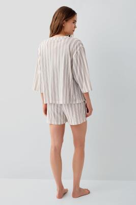 Pierre Cardin Kadın 3’lü Kutulu Pamuk Modal Pijama Takımı – Askılı Atlet, Şort ve Çizgili Sabahlık Ev & Uyku Giyimi - 4