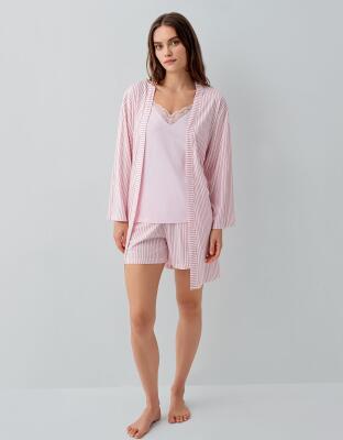 Pierre Cardin Kadın 3’lü Kutulu Pijama Seti Askılı Şortlu Sabahlık Takımı %50 Pamuk %50 Modal – Dantel ve Cep Detaylı - 2