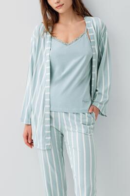 Pierre Cardin Kadın 3’lü Kutulu Pijama Takımı – %50 Modal %50 Pamuk, Askılı Atlet, Uzun Alt ve Sabahlık - 5