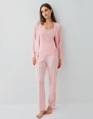 Pierre Cardin Kadın 3’lü Kutulu Pijama Takımı – %50 Modal %50 Pamuk, Askılı Atlet, Uzun Alt ve Sabahlık - 7