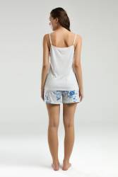 Pierre Cardin Kadın 3'lü Takım, Askılı Beyaz Atlet, Çiçekli Şort Çiçekli Sabahlık Takım - Thumbnail
