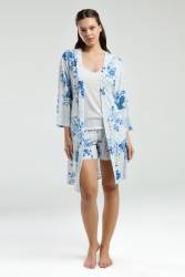 Pierre Cardin Kadın 3'lü Takım, Askılı Beyaz Atlet, Çiçekli Şort Çiçekli Sabahlık Takım - Thumbnail