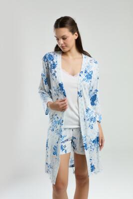 Pierre Cardin Kadın 3'lü Takım, Askılı Beyaz Atlet, Çiçekli Şort Çiçekli Sabahlık Takım - 2