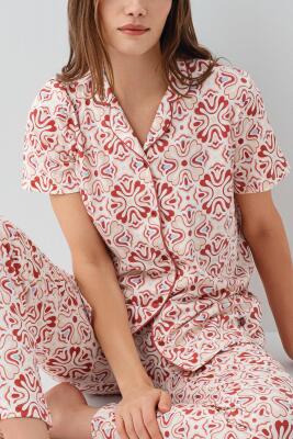 Pierre Cardin Kadın %50 Pamuk %50 Modal Kadın Düğmeli Pijama Takımı – Kısa Kollu, Desenli, Kutulu Ambalaj - 3