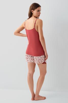 Pierre Cardin Kadın %50 Pamuk %50 Modal Kadın Şortlu Pijama Takımı – Askılı Dantel Detaylı Üst, Desenli Alt - 4