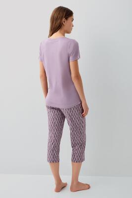 Pierre Cardin Kadın %50 Pamuk %50 Modal Kapri Pijama Takımı – Düğmeli Kısa Kollu Üst ve Desenli Kapri Alt - 4