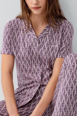 Pierre Cardin Kadın %50 Pamuk %50 Modal Kutulu Gömlek Pijama Takımı – Düğmeli Kısa Kollu Üst ve Desenli Pijama Alt, Cep Detaylı  - 3