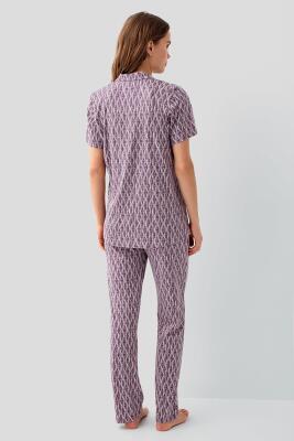 Pierre Cardin Kadın %50 Pamuk %50 Modal Kutulu Gömlek Pijama Takımı – Düğmeli Kısa Kollu Üst ve Desenli Pijama Alt, Cep Detaylı - 4