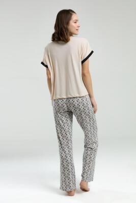 Pierre Cardin Kadın Açık Bej Pijama Takım, Kısakol, Yuvarlak Yaka, Cep Detaylı - 5