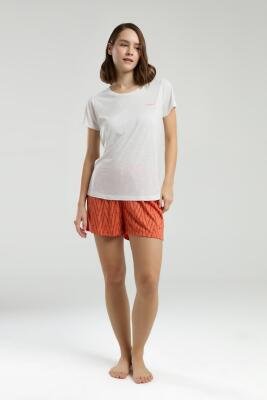 Pierre Cardin Kadın Beyaz T-shirt, Turuncu Şort Takım - 3