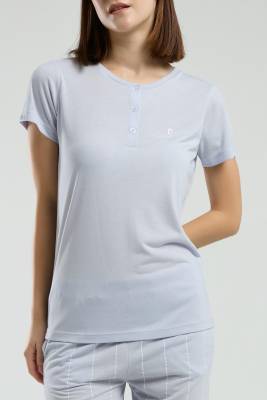 Pierre Cardin - Pierre Cardin Kadın Büyük Beden Kapri Takım, Çizgili ve Cepli Kapri, Düğmeli Kısakol T-shirt (1)