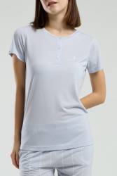 Pierre Cardin Kadın Büyük Beden Kapri Takım, Çizgili ve Cepli Kapri, Düğmeli Kısakol T-shirt - Thumbnail
