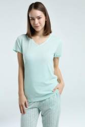 Pierre Cardin Kadın Büyük Beden V Yaka Yazlık Pijama Takım, Viskon Kumaş, Cep Detaylı - Thumbnail