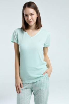 Pierre Cardin - Pierre Cardin Kadın Büyük Beden V Yaka Yazlık Pijama Takım, Viskon Kumaş, Cep Detaylı (1)