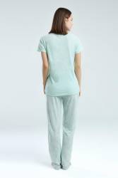 Pierre Cardin Kadın Büyük Beden V Yaka Yazlık Pijama Takım, Viskon Kumaş, Cep Detaylı - Thumbnail