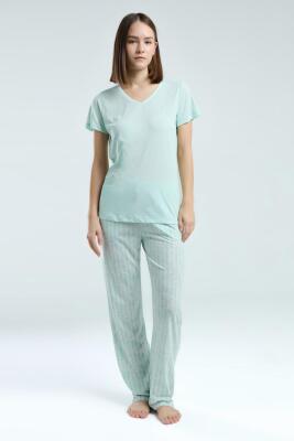 Pierre Cardin Kadın Büyük Beden V Yaka Yazlık Pijama Takım, Viskon Kumaş, Cep Detaylı - 1