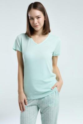 Pierre Cardin Kadın Büyük Beden V Yaka Yazlık Pijama Takım, Viskon Kumaş, Cep Detaylı - 2