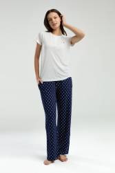 Pierre Cardin Kadın Büyük Beden Yazlık Pijama Takım, Viskon Süprem Kumaş - Thumbnail