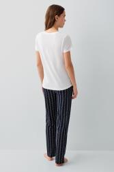 Pierre Cardin Kadın Düğmeli Kısa Kollu Uzun Pijama Takımı %50 Pamuk %50 Modal – Çizgili Alt, Rahat Kesim - 4