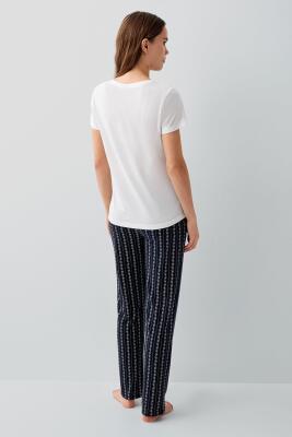 Pierre Cardin Kadın Düğmeli Kısa Kollu Uzun Pijama Takımı %50 Pamuk %50 Modal – Çizgili Alt, Rahat Kesim - 4