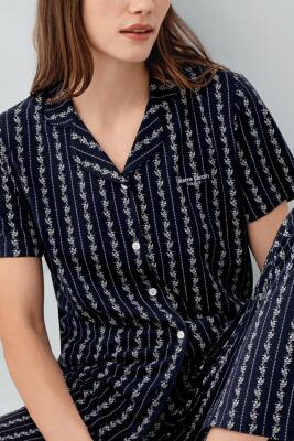 Pierre Cardin Kadın Düğmeli Kısa Kollu Kutulu Pijama Takımı – %50 Pamuk %50 Modal, Çizgili Desen - 2