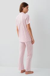 Pierre Cardin Kadın Çizgili Düğmeli Kısa Kollu Kutulu Pijama Takımı – %50 Pamuk %50 Modal, Cep Detaylı - 4
