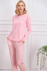 Pierre Cardin Kadın Çizgili Pijama Takım, Çeyize Uygun Kutulu, Uzun Kol Mevsimlik Penye Pijama Takım - Thumbnail
