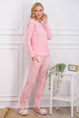 Pierre Cardin Kadın Çizgili Pijama Takım, Çeyize Uygun Kutulu, Uzun Kol Mevsimlik Penye Pijama Takım  - 4