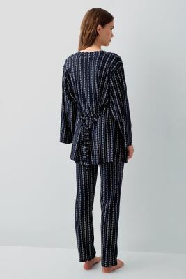 Pierre Cardin Kadın Düğmeli Kısa Kollu Kutulu Pijama Takımı – %50 Pamuk %50 Modal, Çizgili Desen - 4