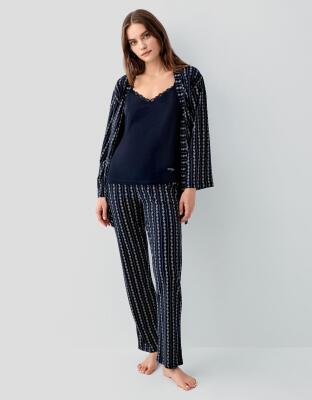 Pierre Cardin Kadın Düğmeli Kısa Kollu Kutulu Pijama Takımı – %50 Pamuk %50 Modal, Çizgili Desen - 2