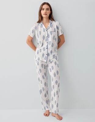 Pierre Cardin Kadın Düğmeli Kısa Kollu Kutulu Pijama Takımı %50 Pamuk %50 Modal – Tam Kalıp, Alt Cepli Üst Düğmeli - 2