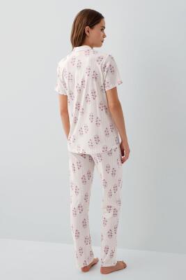 Pierre Cardin Kadın Düğmeli Kısa Kollu Kutulu Pijama Takımı %50 Pamuk %50 Modal – Tam Kalıp, Alt Cepli Üst Düğmeli - 8